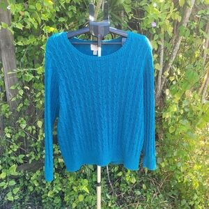 St John's Bay Women's Teal Cable Knit Sweater Crew Neck Classic Preppy Winter